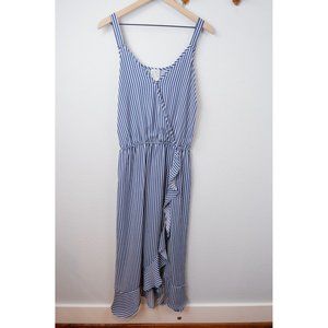 Naif Blue & White Striped Womens Maxi Ruffle Dress, 2X